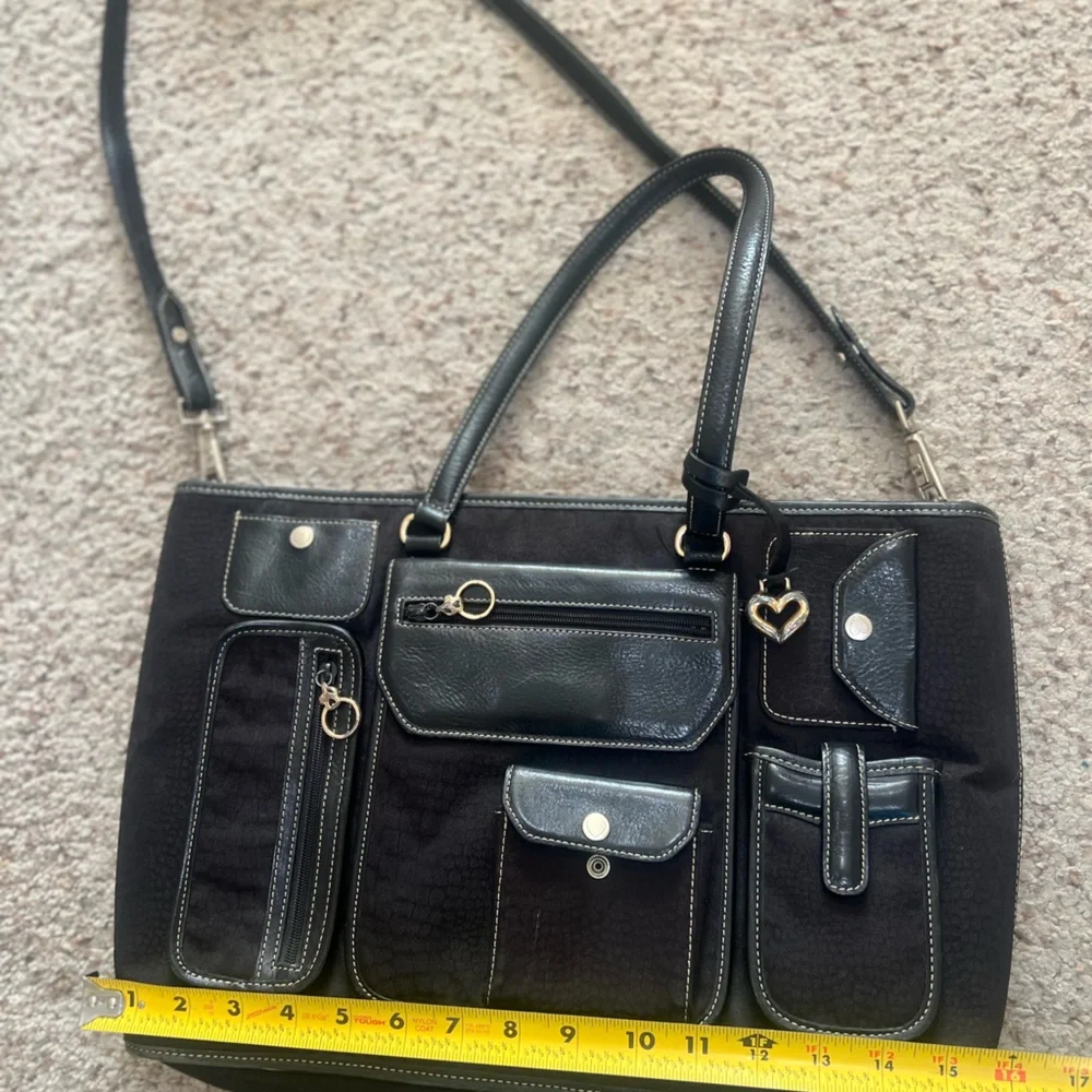 Brighton‎ for Business Black Multi Pocket Canvas and Leather Laptop Tote Bag